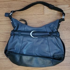 Clarks Black Gray Leather Shoulder Bag Purse Handbag Bought In London